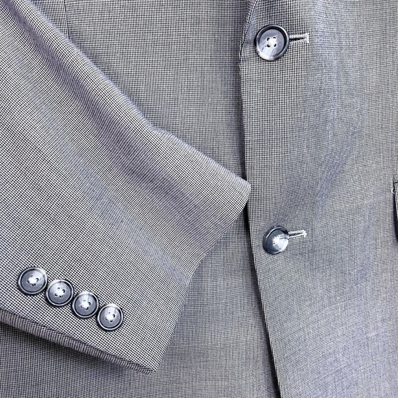 Jos A Bank Birdseye Suit Gray Cotton Wool Mens 40L Jacket 34x30 Pleated Pants - Picture 4 of 16